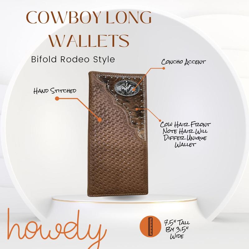Mens Long Wallet Floral Embossed Longhorn Leather Brown and Teal Soft Leather Checkbook Style Cowboy Hand Crafted High End Mens Wallets Leather Bull Rider Rodeo