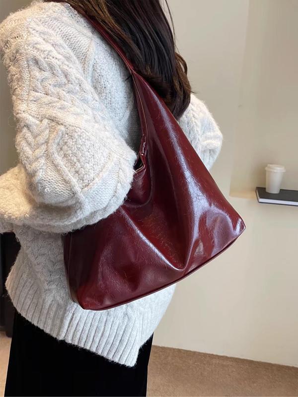 Women's Solid Color Large Capacity Tote Bag, Fashionable PU Leather Shoulder Bag for Work & Daily Used, Casual Trendy Versatile High-quality Daily Commuting Bag
