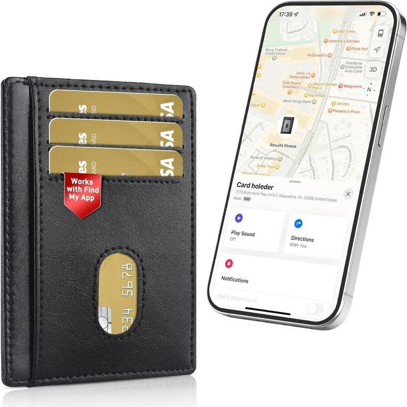 Auskang Men's Wallet with Smart Tracker Works for Find My App, Credit Card Holder Leather Slim Minimalist RFID Blocking Smart Wallet for Men Brown pink multifunctional travel passport