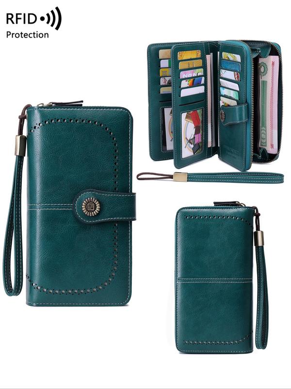 Women's Fashionable Solid Color Long Wallet with RFID Protection, Pu Leather Zipper Card Holder for Daily Used, Trendy Versatile High-quality Daily Wallet