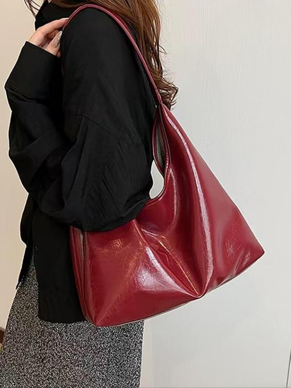 Women's Solid Color Large Capacity Tote Bag, Fashionable PU Leather Shoulder Bag for Work & Daily Used, Casual Trendy Versatile High-quality Daily Commuting Bag