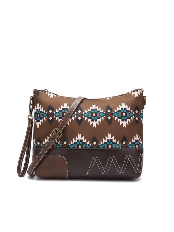 Women's Boho Style Aztec Pattern Crossbody Bag, Vintage Trendy Zipper Shoulder Bag, Chic All-match Crossbody Bag for Daily & Work Use