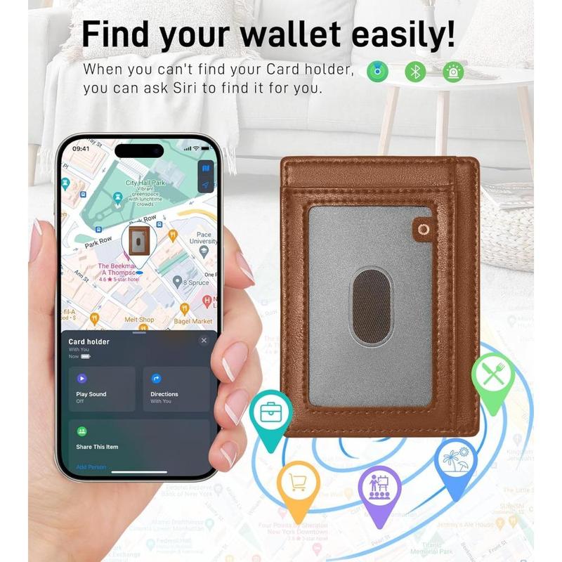 Auskang Men's Wallet with Smart Tracker Works for Find My App, Credit Card Holder Leather Slim Minimalist RFID Blocking Smart Wallet for Men Brown pink multifunctional travel passport