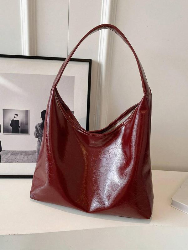 Women's Solid Color Large Capacity Tote Bag, Fashionable PU Leather Shoulder Bag for Work & Daily Used, Casual Trendy Versatile High-quality Daily Commuting Bag