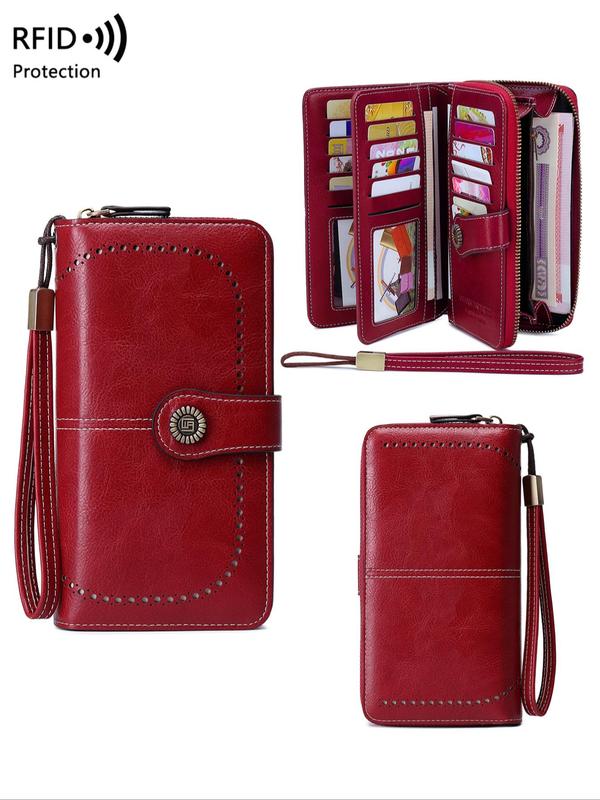 Women's Fashionable Solid Color Long Wallet with RFID Protection, Pu Leather Zipper Card Holder for Daily Used, Trendy Versatile High-quality Daily Wallet