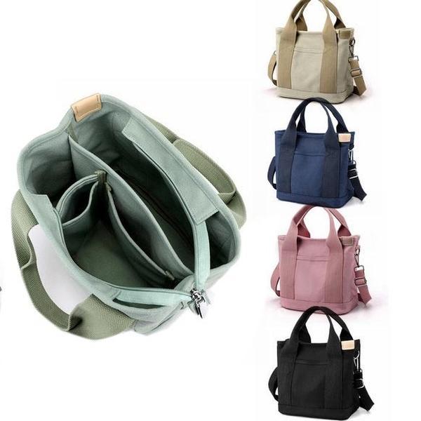 Small Canvas Tote Crossbody Shoulder Bag W Multiple Pockets Mini Casual Satchel Hobo Handbag Messenger Purse for Women