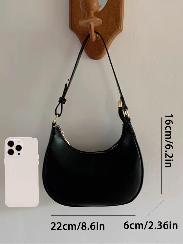 Women's Solid Color Shoulder Bag, Fashionable Pu Leather Zipper Half Moon Bag for Daily Used, Casual Trendy Versatile High-quality Daily Commuting Bag