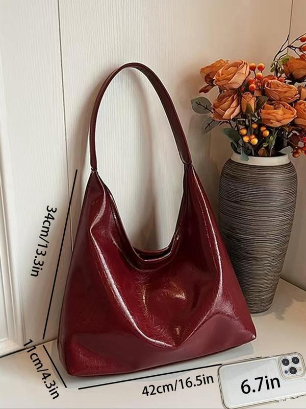 Women's Solid Color Large Capacity Tote Bag, Fashionable PU Leather Shoulder Bag for Work & Daily Used, Casual Trendy Versatile High-quality Daily Commuting Bag