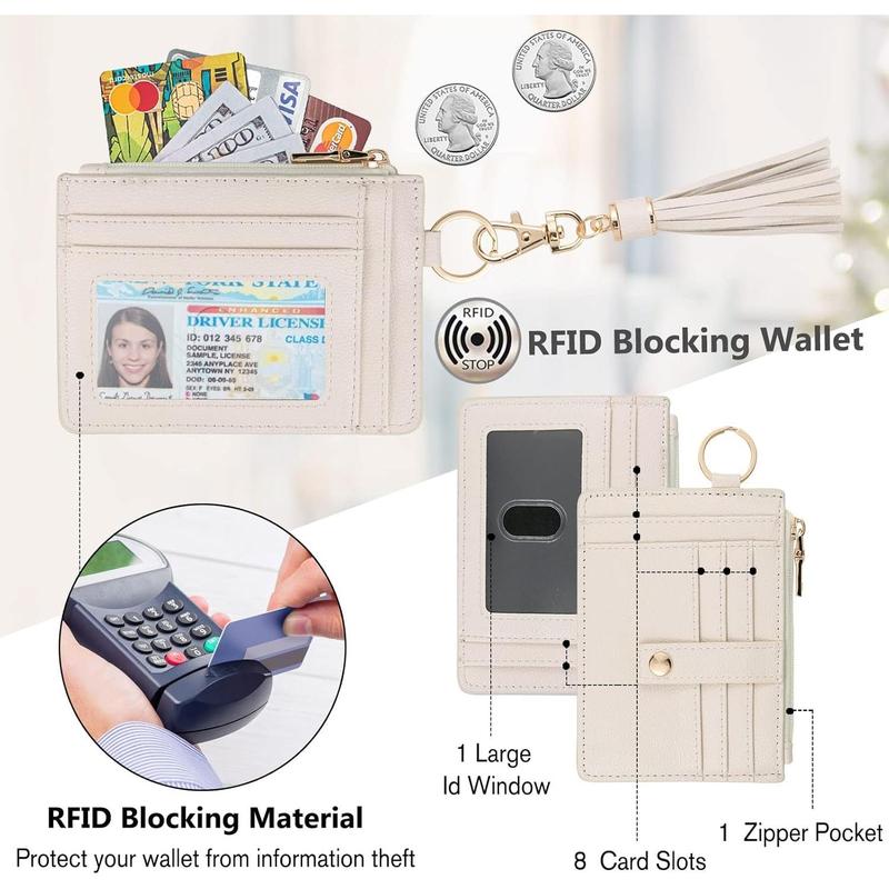 Small Wallet for Women RFID Card Holder Keychain,Wristlet Wallet Card Wallets for Women (Beige)