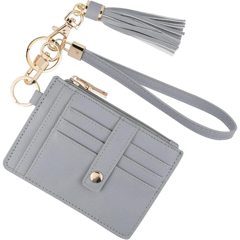 Small Wallet for Women RFID Card Holder Keychain,Wristlet Wallet Card Wallets for Women (Beige)