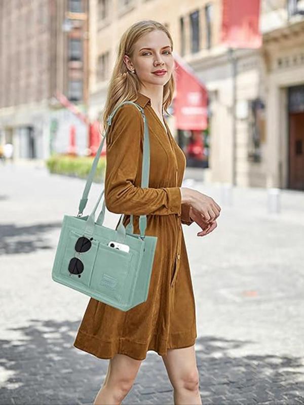 Women's Elegant Solid Color Tote Bag, Fashionable Large Capacity Multi-pocket Canvas Shoulder Bag, Lightweight Casual Tote Shoulder Messenger Bag