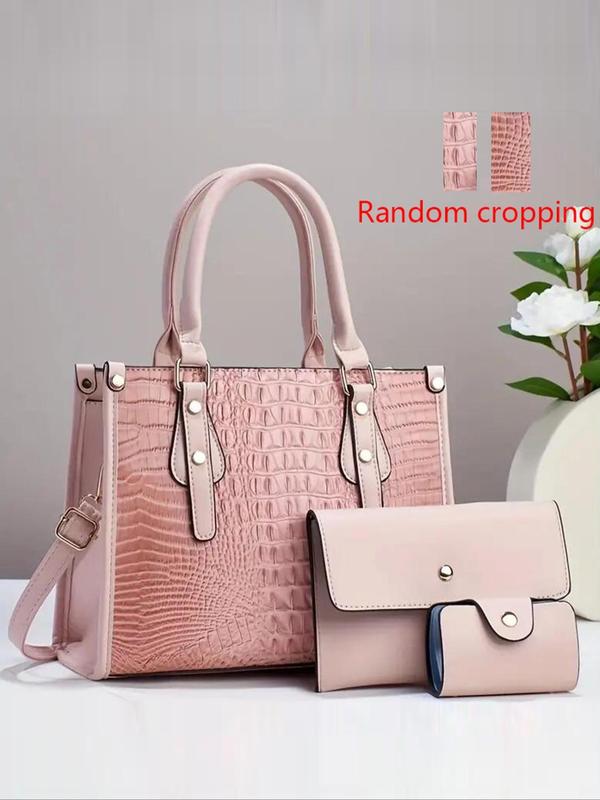 Women's Fashionable Crocodile Embossed Tote Bag & Clutch & Card Holder, Casual Versatile Shoulder Bag Set for Daily Used, Trendy High-quality Daily Commuting Bag