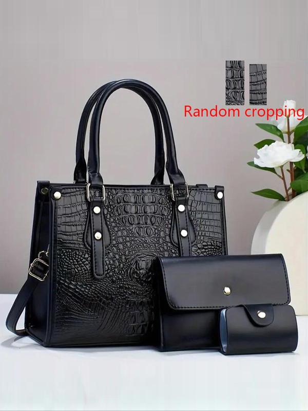 Women's Fashionable Crocodile Embossed Tote Bag & Clutch & Card Holder, Casual Versatile Shoulder Bag Set for Daily Used, Trendy High-quality Daily Commuting Bag
