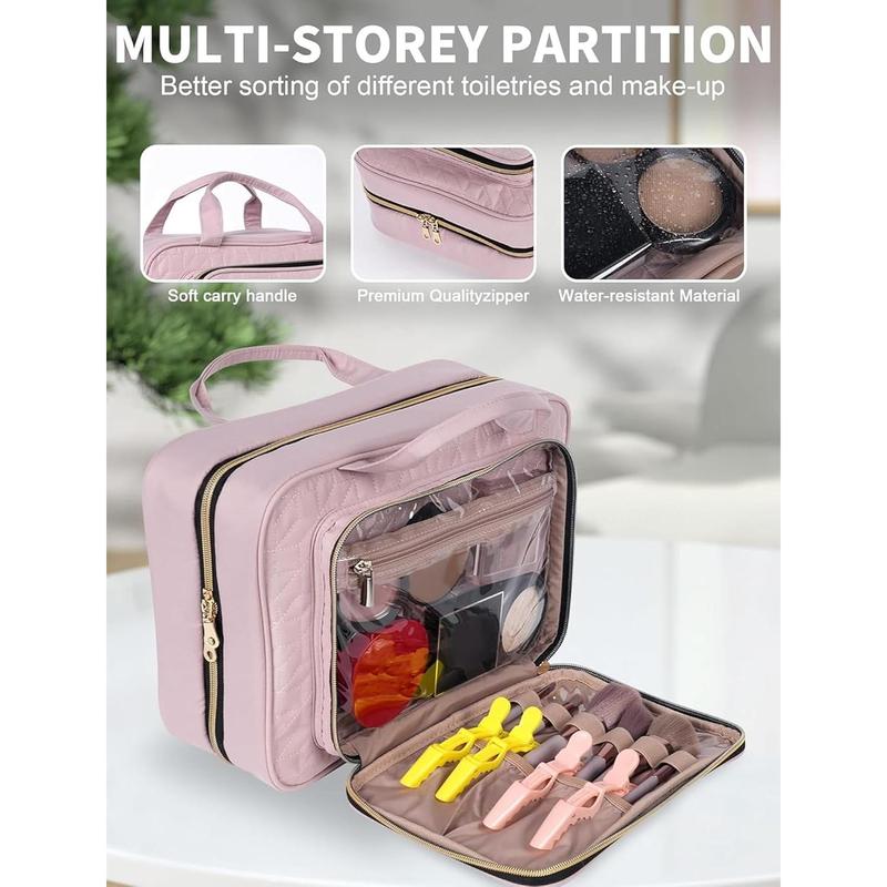 Pink Toiletry Bag Travel with Hanging Hook, Water-resistant Cosmetic Makeup Bag Organizer for Shampoo, Full Sized Container, Toiletries