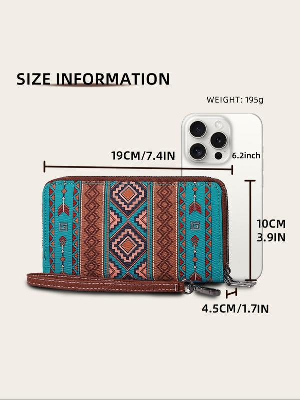 Women's Boho Style Ethnic Pattern Zipper Long Wallet, Vintage Trendy Long Wallet, Fashionable Wallet for Women & Girls