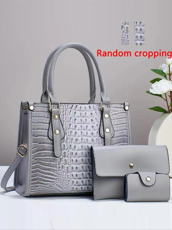 Women's Fashionable Crocodile Embossed Tote Bag & Clutch & Card Holder, Casual Versatile Shoulder Bag Set for Daily Used, Trendy High-quality Daily Commuting Bag