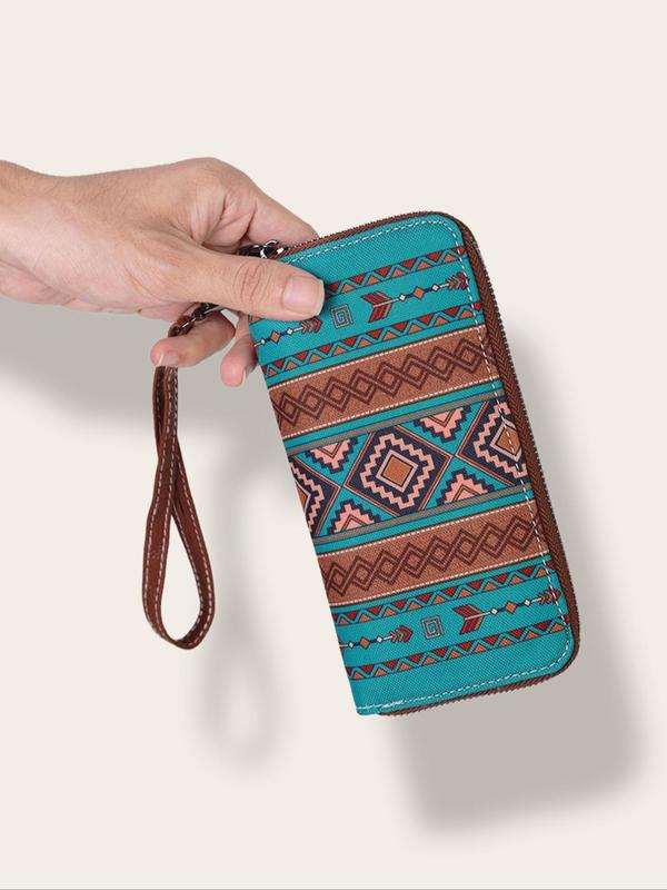 Women's Boho Style Ethnic Pattern Zipper Long Wallet, Vintage Trendy Long Wallet, Fashionable Wallet for Women & Girls