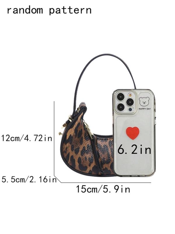Fashion Leopard Print Half Moon Bag, Elegant Zipper Design Handbag for Women, Casual Trendy Versatile High-quality Daily Commuting Bag