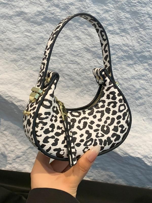 Fashion Leopard Print Half Moon Bag, Elegant Zipper Design Handbag for Women, Casual Trendy Versatile High-quality Daily Commuting Bag