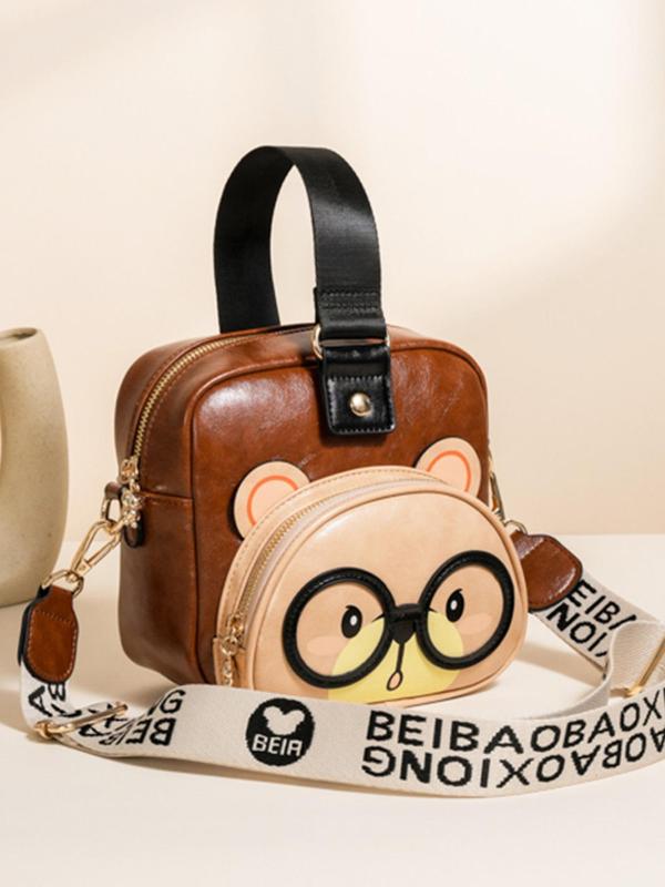 Women's Cute Cartoon Bear Design Shoulder Bag, Fashionable Letter Pattern Strap Large Capacity Commuter Shoulder Bag, Stylish Crossbody Bag for Daily Life