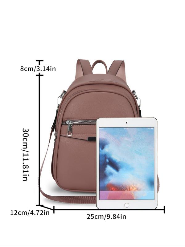 Casual Plain Pu Leather Backpack, Minimalist Large Capacity Commuter Backpack, Fashionable Backpack for Women & Men, Trendy Versatile High-quality Daily Commuting Bag