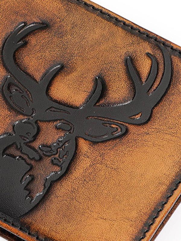 Men's Deer Design Wallet, Casual Animal Design Leather Bifold Wallet with Chain, Fashionable Wallet for Daily Use