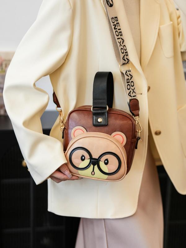 Women's Cute Cartoon Bear Design Shoulder Bag, Fashionable Letter Pattern Strap Large Capacity Commuter Shoulder Bag, Stylish Crossbody Bag for Daily Life