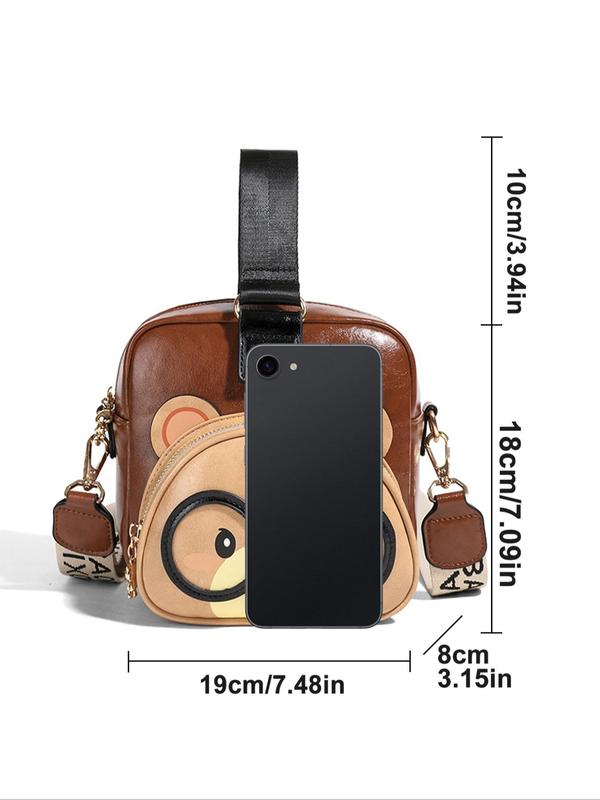 Women's Cute Cartoon Bear Design Shoulder Bag, Fashionable Letter Pattern Strap Large Capacity Commuter Shoulder Bag, Stylish Crossbody Bag for Daily Life