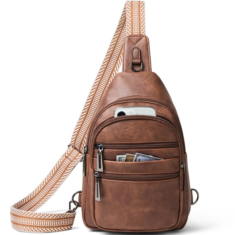 Sling Bag for Women Men Crossbody Bags Fanny Packs Over Shoulder Bag Sling Purse Backpack Vegan Leather Travel Brown Women's Leather Women's Crossbody Women's Leather