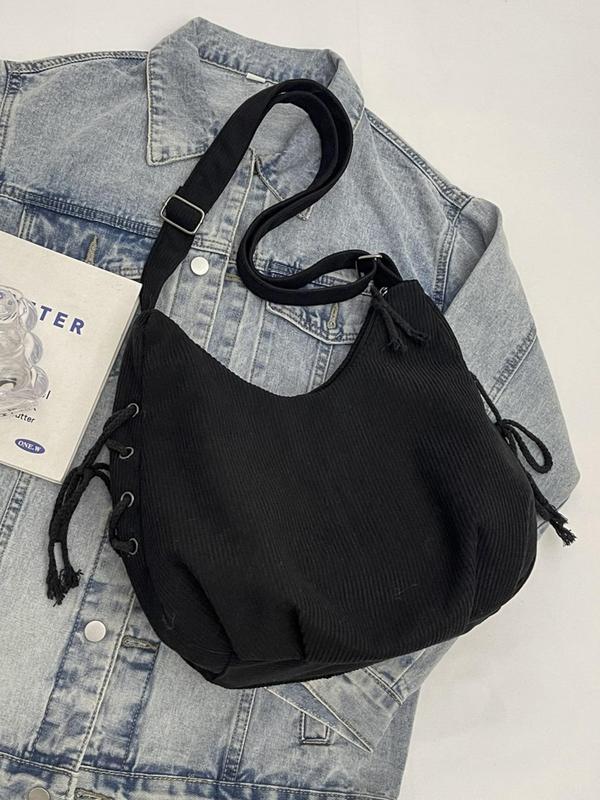 Women's Solid Color Corduroy Hobo Bag, Fashionable Large Capacity Shoulder Bag for Daily Used, Casual Trendy Versatile High-quality Daily Commuting Bag