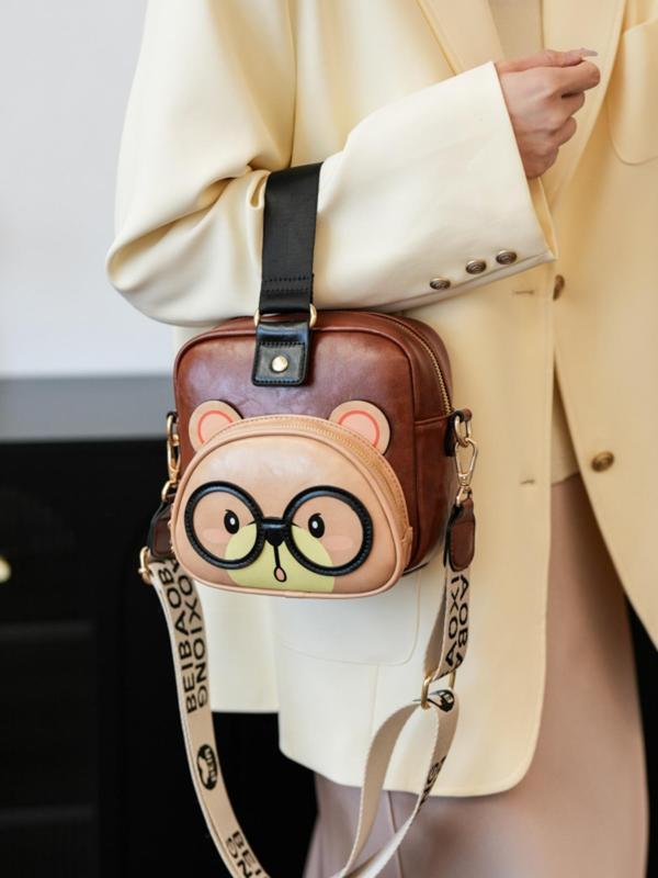 Women's Cute Cartoon Bear Design Shoulder Bag, Fashionable Letter Pattern Strap Large Capacity Commuter Shoulder Bag, Stylish Crossbody Bag for Daily Life