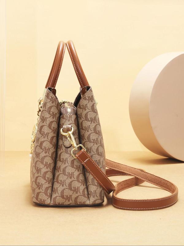 Women's Fashionable Patchwork Print Handbag & Clutch Bag & Wallet, Casual Versatile Shoulder Bag Set for Daily Used, Trendy High-quality Daily Commuting Bag