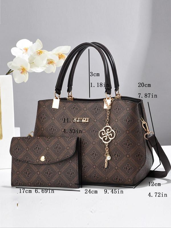 Women's Elegant Floral Pattern Handbag & Coin Purse, Fashionable Crossbody Bag & Coin Purse, with Cute Charm, Casual Trendy Versatile High-quality Daily Commuting Bag Set