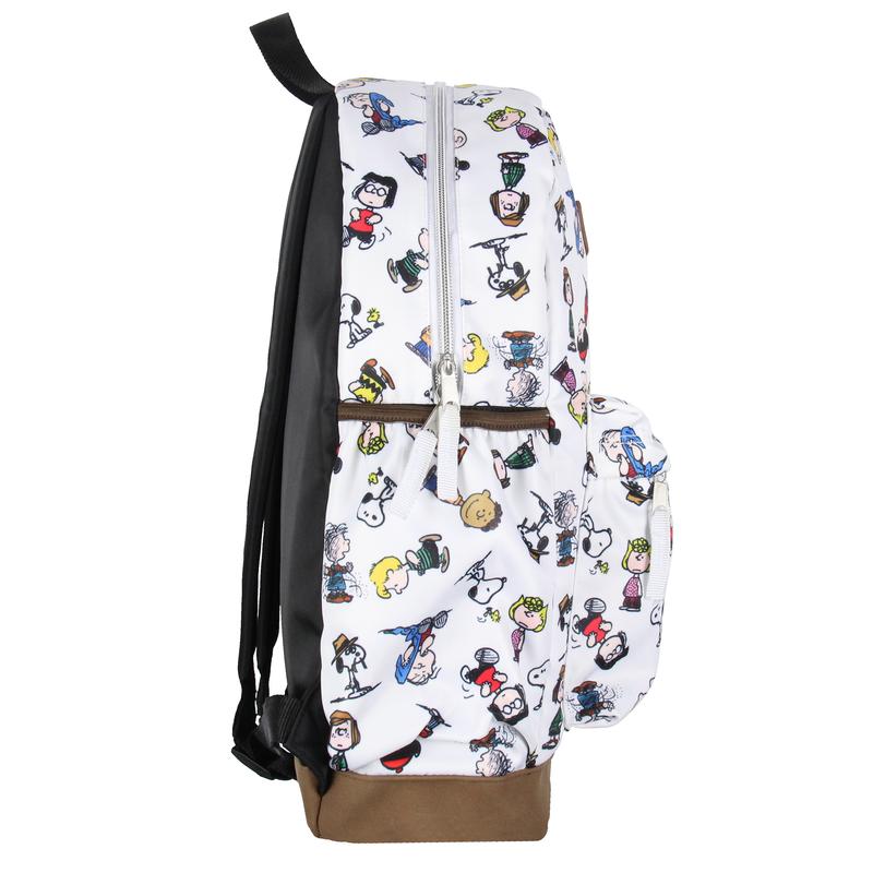 Peanuts Snoopy Charlie Brown Sally Linus Cute School Travel Backpack With Faux Leather Bottom