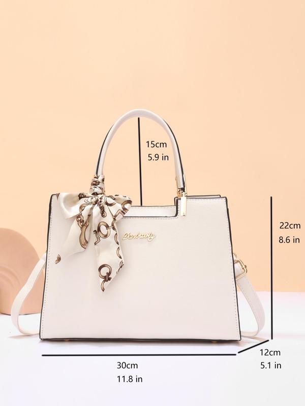 Women's Elegant Letter Design Tote Bag with Bag Charm & Adjustable Strap, Elegant Fashion Plain Handbag with Adjustable Strap, Letter Label Design Large Capacity Handbag