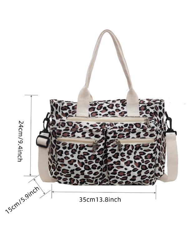 Women's Fashion Leopard Pattern Tote Bag, Mulit-pockets Large Capacity Zipper Shoulder Bag for Women, Trendy All-match Commuter Bag for Daily Used