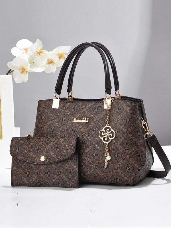 Women's Elegant Floral Pattern Handbag & Coin Purse, Fashionable Crossbody Bag & Coin Purse, with Cute Charm, Casual Trendy Versatile High-quality Daily Commuting Bag Set