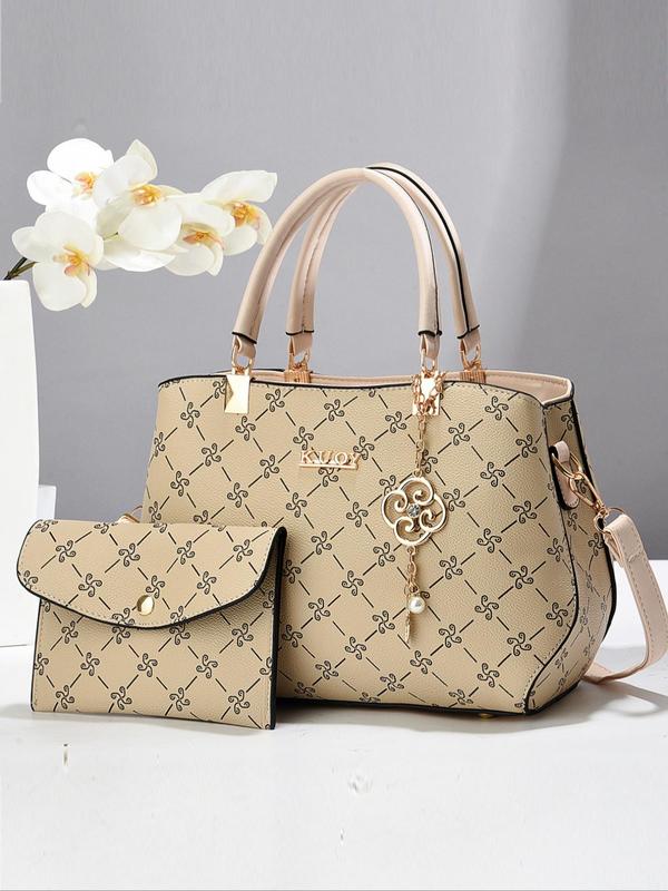 Women's Elegant Floral Pattern Handbag & Coin Purse, Fashionable Crossbody Bag & Coin Purse, with Cute Charm, Casual Trendy Versatile High-quality Daily Commuting Bag Set