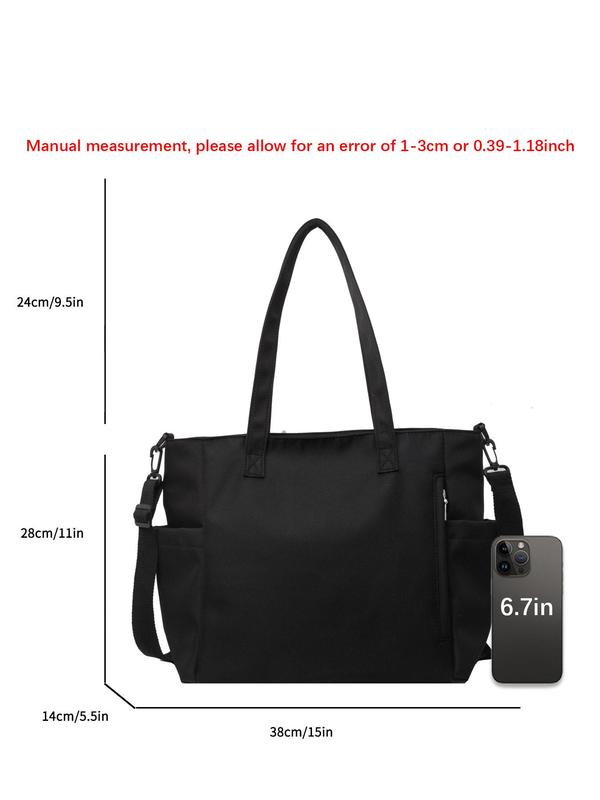 Women's Solid Color Zipper Shoulder Bag, Fashion Large Capacity Tote Bag with Pocket, Casual Multi-functional Daily Commuting Bag, Girl Fashion Shopping Bag