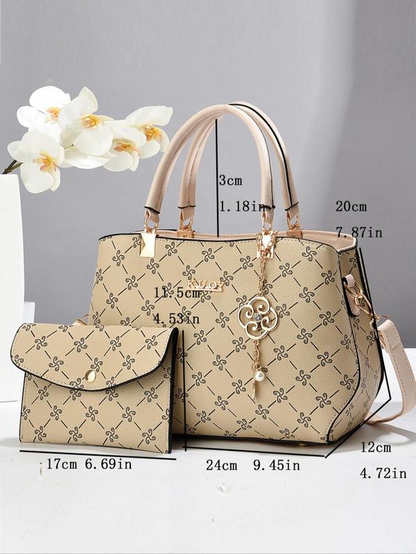 Women's Elegant Floral Pattern Handbag & Coin Purse, Fashionable Crossbody Bag & Coin Purse, with Cute Charm, Casual Trendy Versatile High-quality Daily Commuting Bag Set