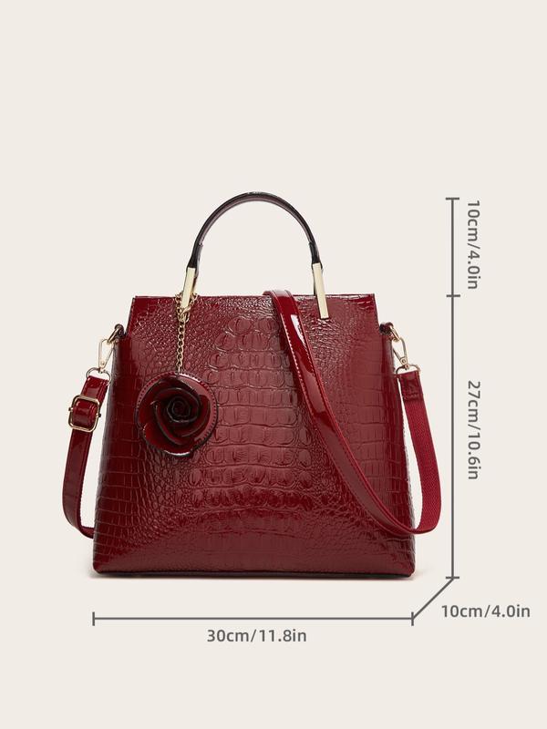 Women's Elegant Solid Color Crocodile Embossed Tote Bag, 2024 New Trendy Casual Handbag & Crossbody Bag, Fashionable Large Capacity Shoulder Bag for Daily Use