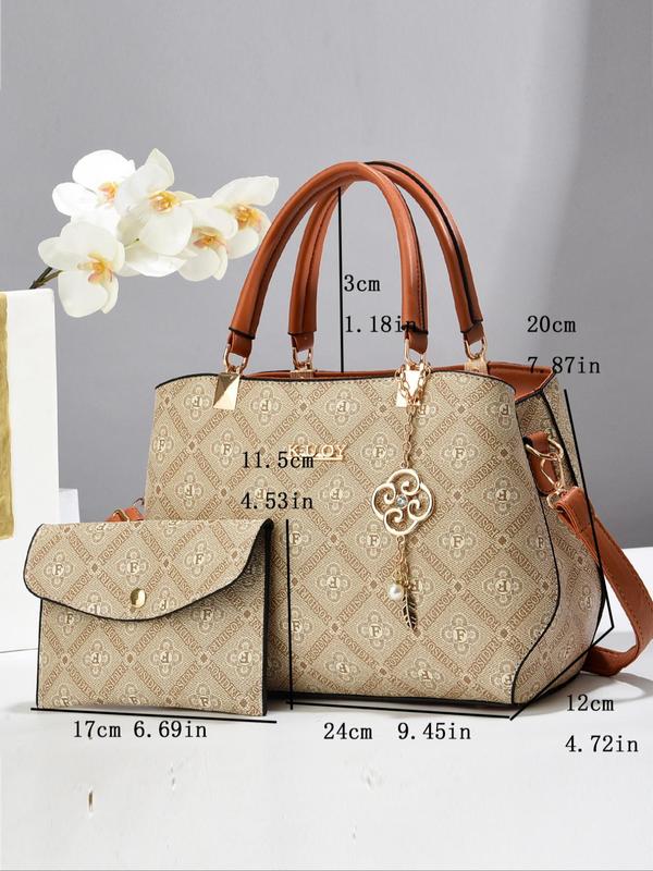 Women's Elegant Floral Pattern Handbag & Coin Purse, Fashionable Crossbody Bag & Coin Purse, with Cute Charm, Casual Trendy Versatile High-quality Daily Commuting Bag Set