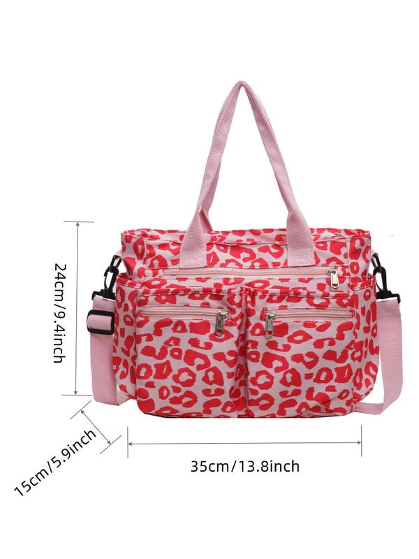 Women's Fashion Leopard Pattern Tote Bag, Mulit-pockets Large Capacity Zipper Shoulder Bag for Women, Trendy All-match Commuter Bag for Daily Used