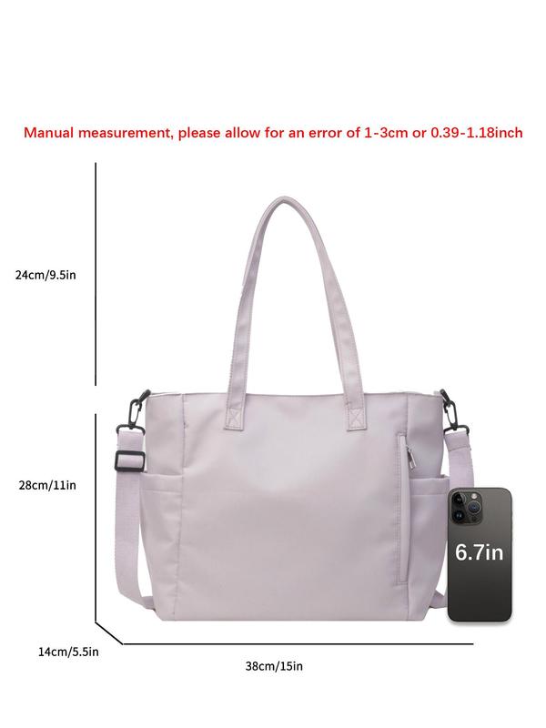 Women's Solid Color Zipper Shoulder Bag, Fashion Large Capacity Tote Bag with Pocket, Casual Multi-functional Daily Commuting Bag, Girl Fashion Shopping Bag