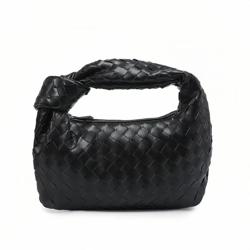 Woven Handbag-Retro Knotted Woven Clutch Bag For Women, Soft Leather Hobo bag Fashion Knotted Wowen Bag Clutch Handle Purse with Zipper Closure Evening Bag Dumpling Bags for Shopping Work