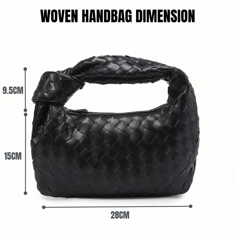 Woven Handbag-Retro Knotted Woven Clutch Bag For Women, Soft Leather Hobo bag Fashion Knotted Wowen Bag Clutch Handle Purse with Zipper Closure Evening Bag Dumpling Bags for Shopping Work