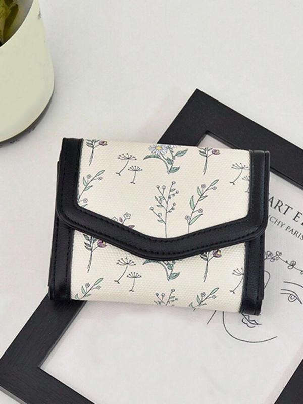 Elegant Floral Pattern Short Wallet, Casual Versatile Zipper Coin Purse, Multi-functional Large Capacity Purse for Women & Girls