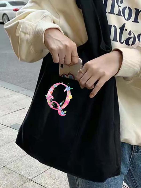 Random Letter Pattern Tote Bag, Fashionable Letter Pattern Canvas Tote Bag for Women & Girls, Casual Trendy Versatile Daily Commuting Bag