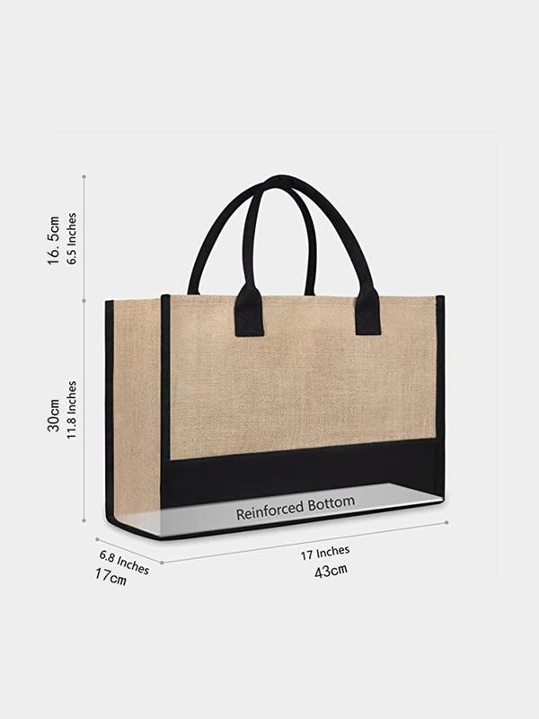 Fashion Colorblock Letter Pattern Tote Bag, Casual Large Capacity Shoulder Bag For Women, Contrast Binding Design Shopping Bag, All-match Commuter Bag For Work & Daily Used