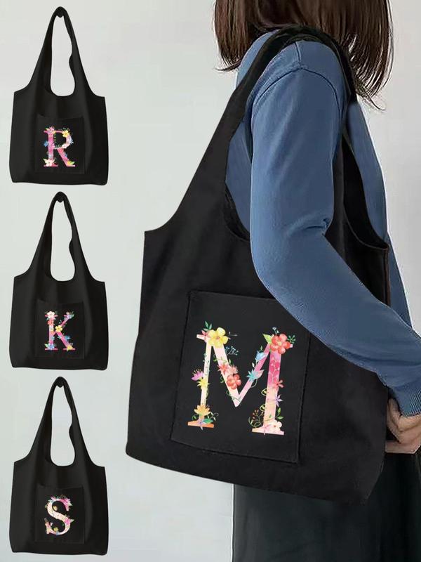 Random Letter Pattern Tote Bag, Fashionable Letter Pattern Canvas Tote Bag for Women & Girls, Casual Trendy Versatile Daily Commuting Bag